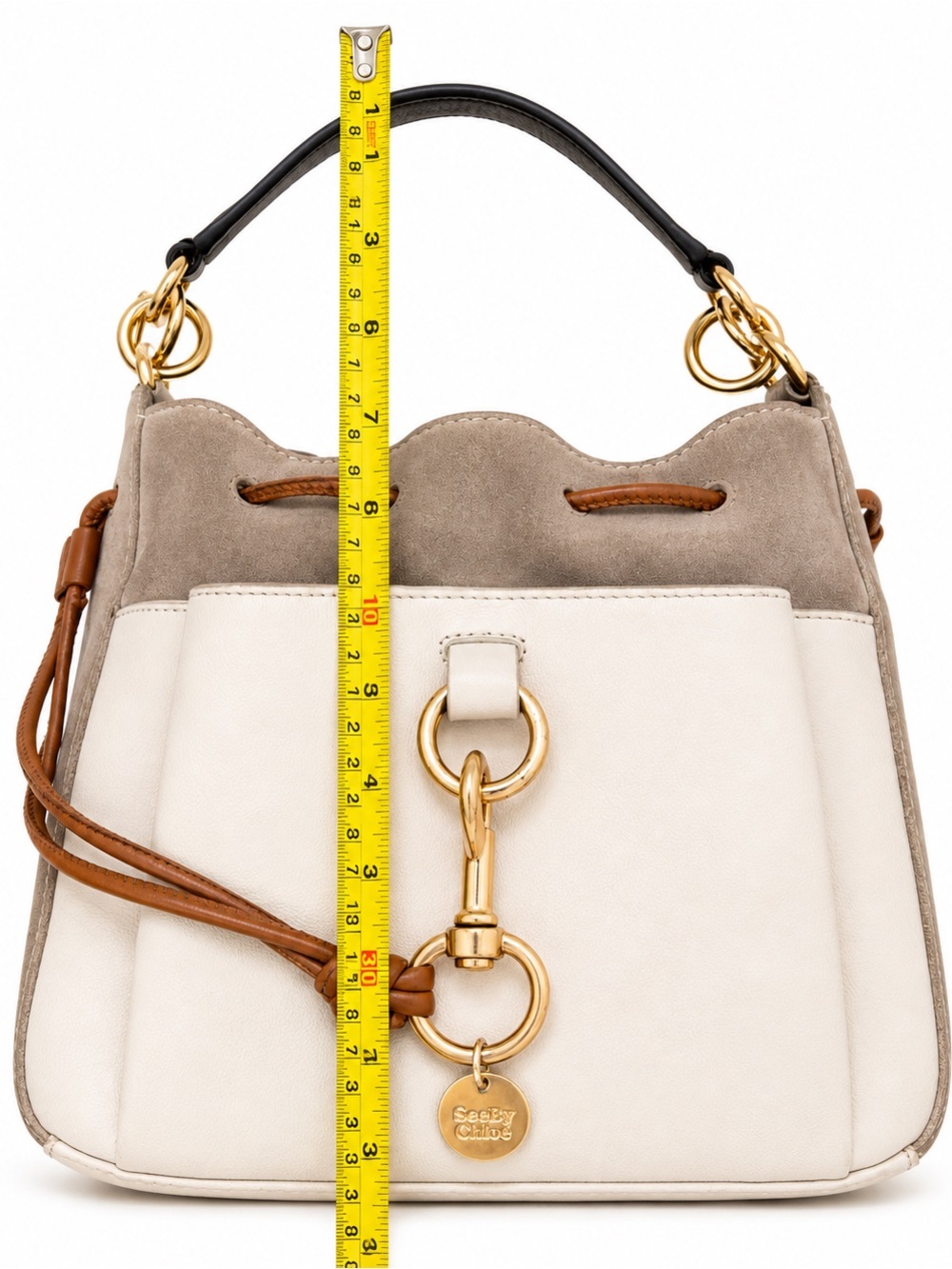 See By Chloé Leather Suede Bucket Bag Cream Taupe Brown Gold Hardware - Picture 4 of 16